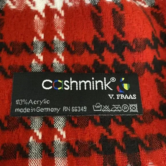 Red Plaid Winter Scarf, Women’s, Cashmink BrandMade In Germany 64 X 11.25 Inches - Picture 4 of 4